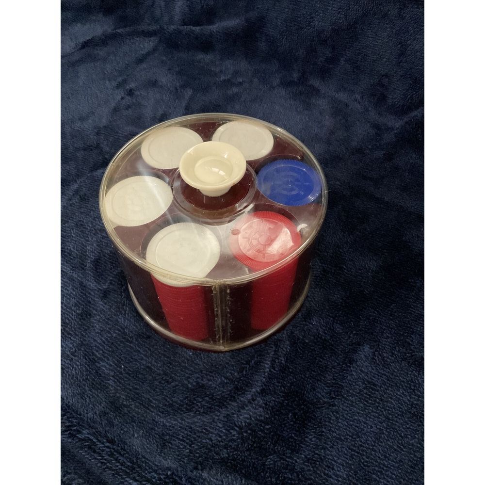 VINTAGE  SMALL‎ 6 COLUMN POKER CHIP CAROUSEL HOLDER - MARBLED BURGUNDY PLASTIC